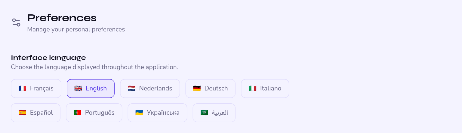 notification preferences, one row per alert type
