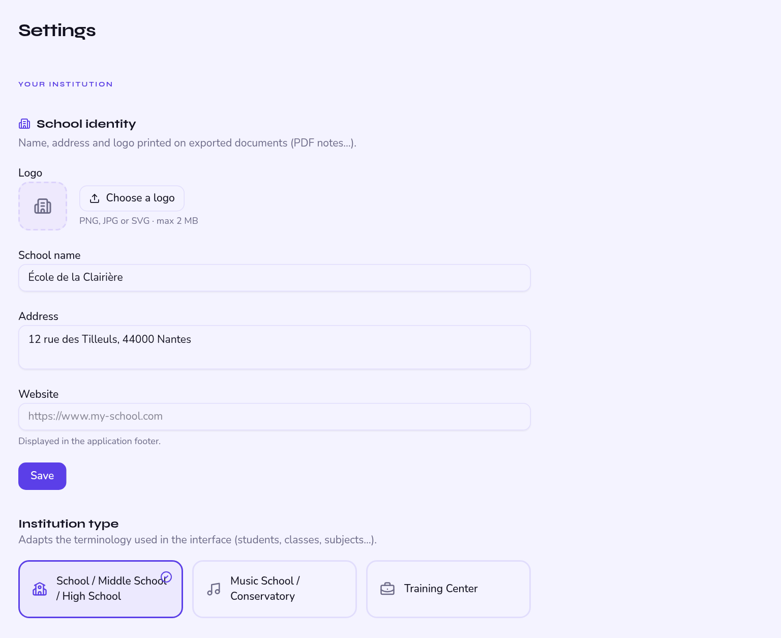school settings and feature switches