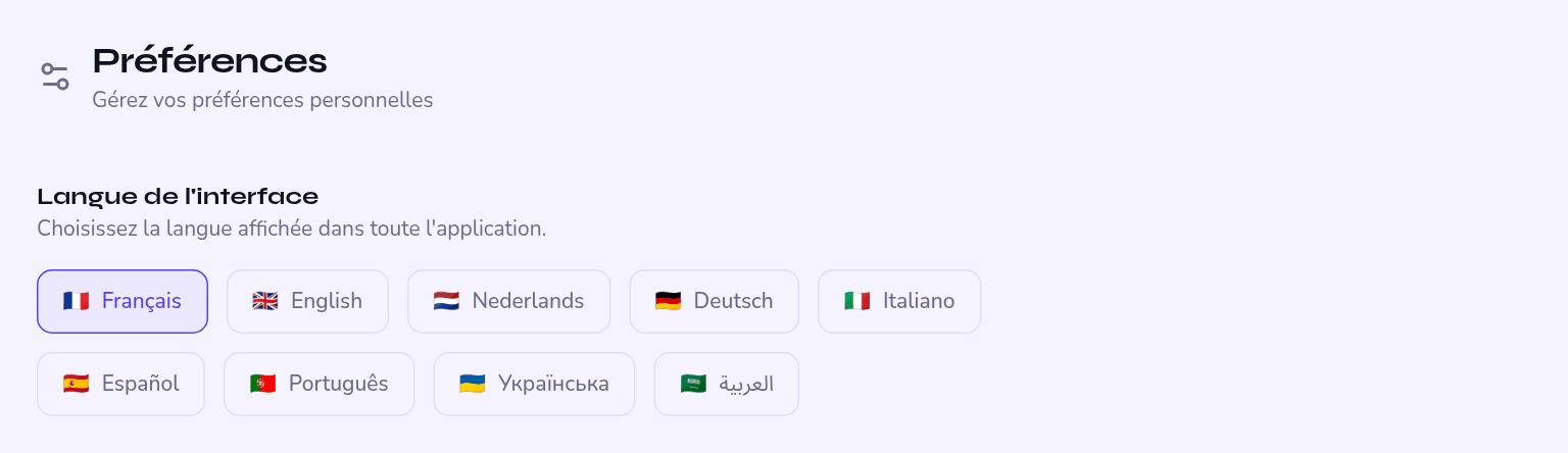 préférences de notification, une ligne par type d'alerte