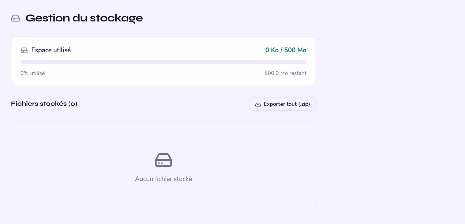 page de stockage, avec la consommation par catégorie