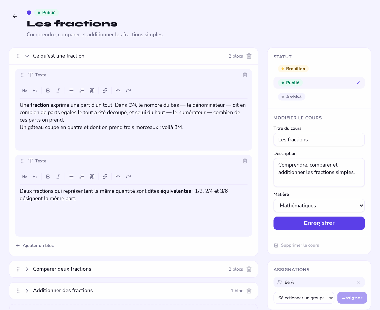 un cours en ligne et ses modules, en cours de construction